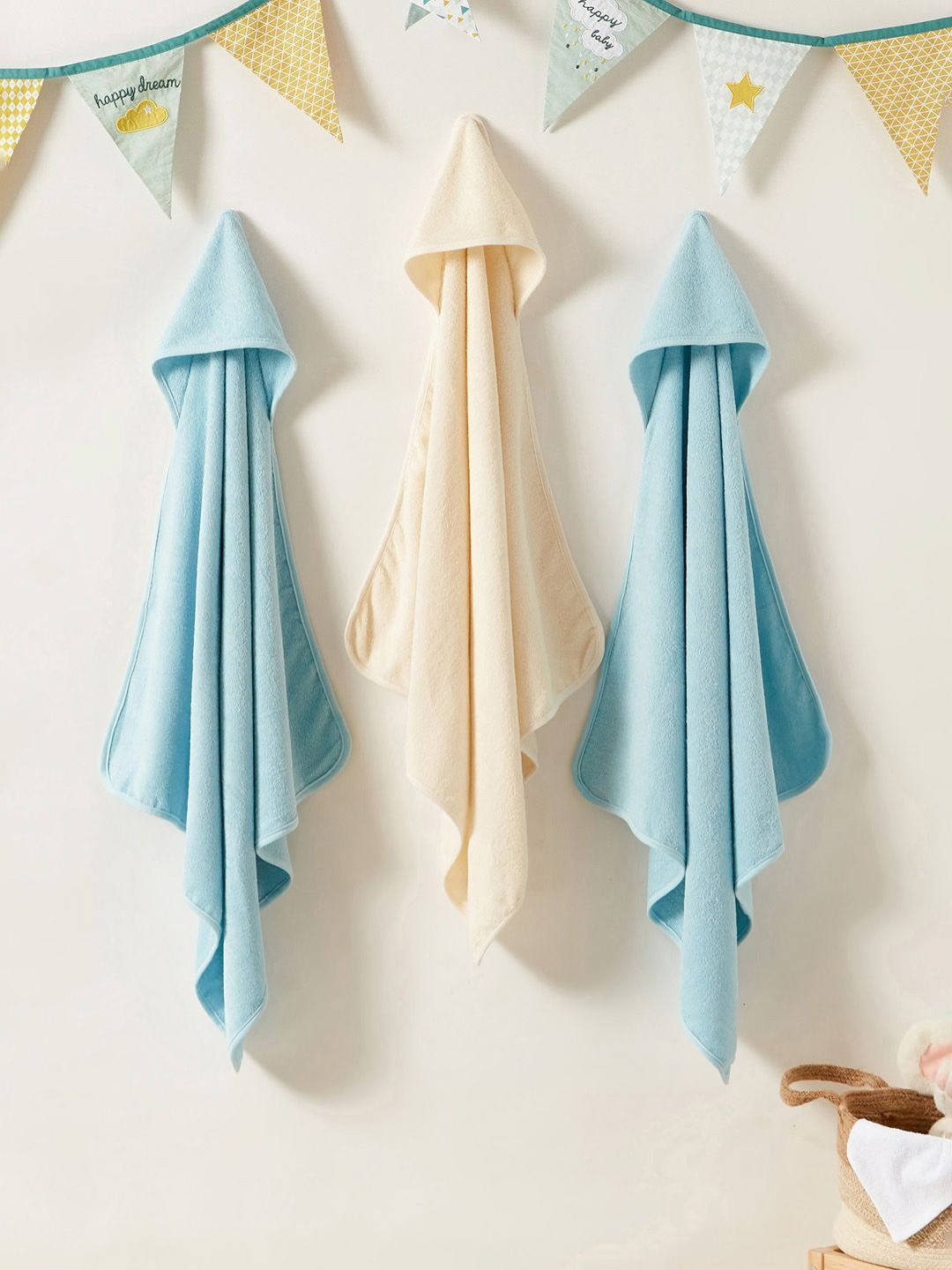 Juniors by Babyshop Blue & Peach-Coloured 3 Pieces Cotton 210 GSM Bath Towels