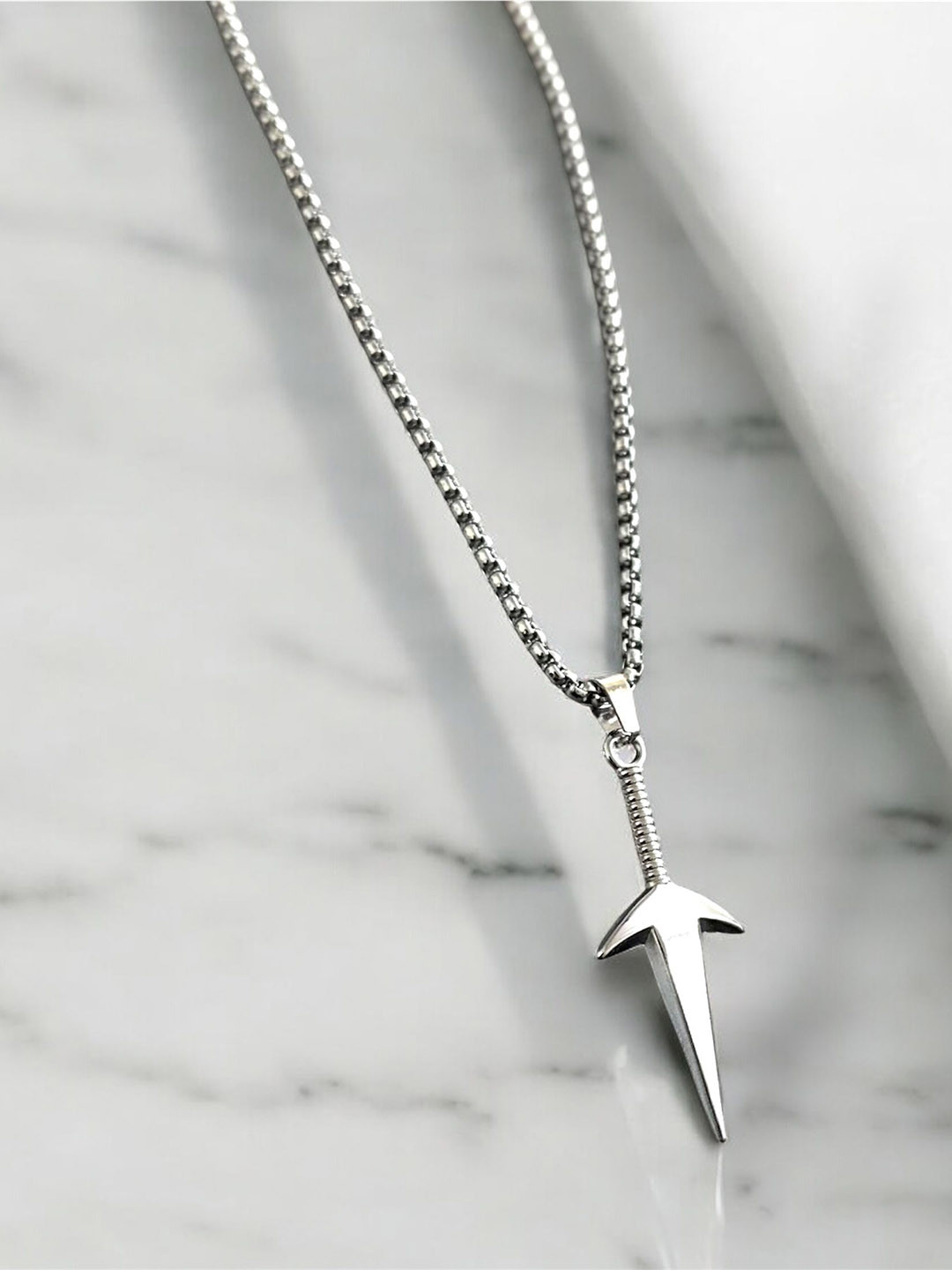 Nitant Men Silver-Plated Minimal Sword Shaped Pendant with Chain