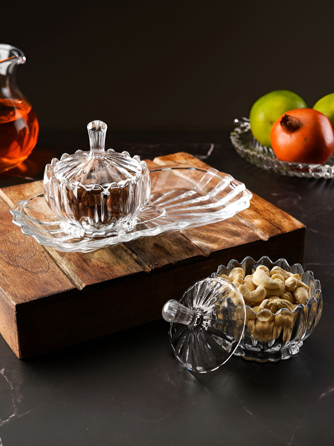 Ceradeco Transparent Abstract Glass Dishwasher Safe 2 Piece Screw Top Fridge Container