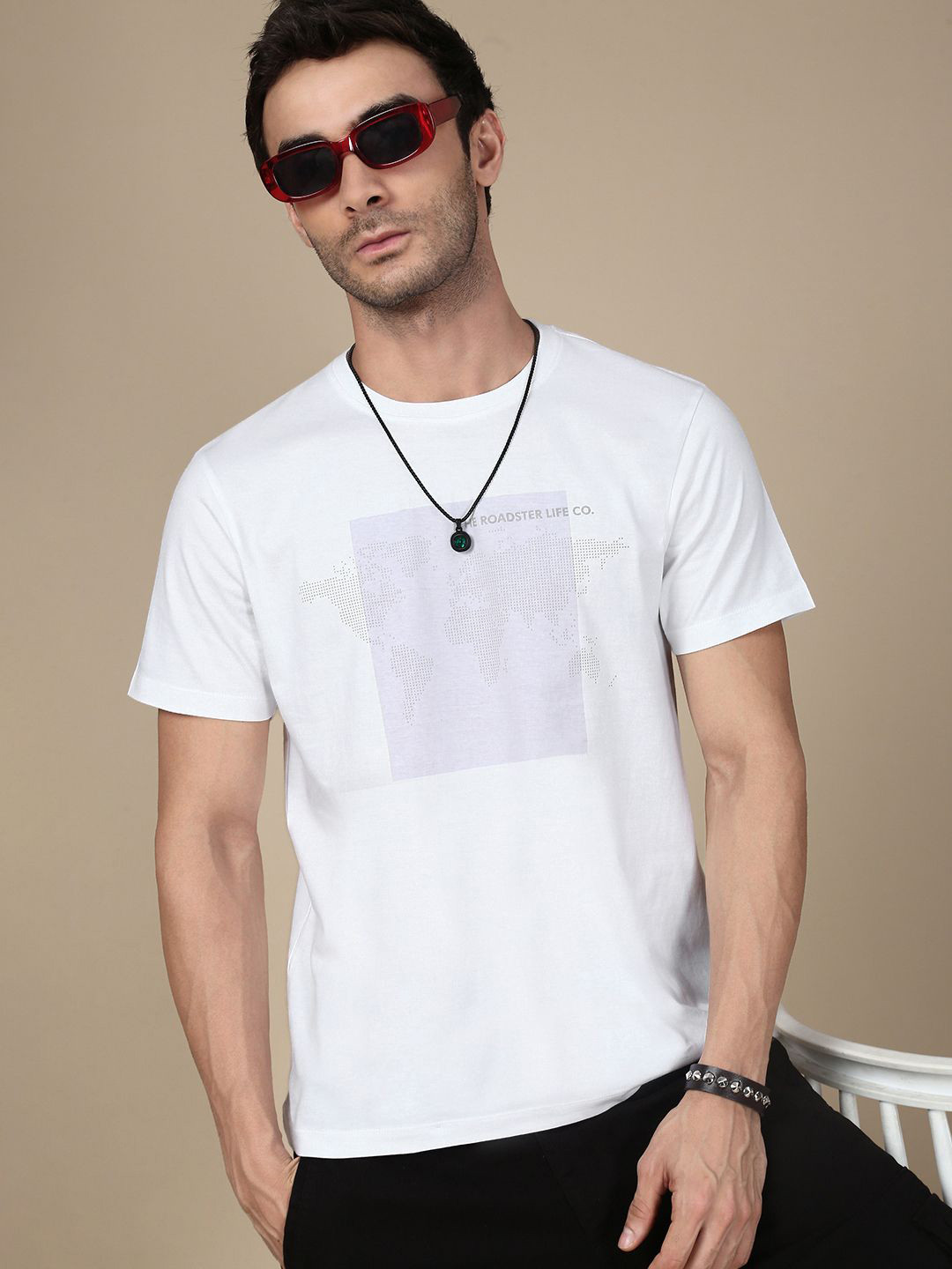 Roadster Pure Cotton Dotted Printed T-Shirt