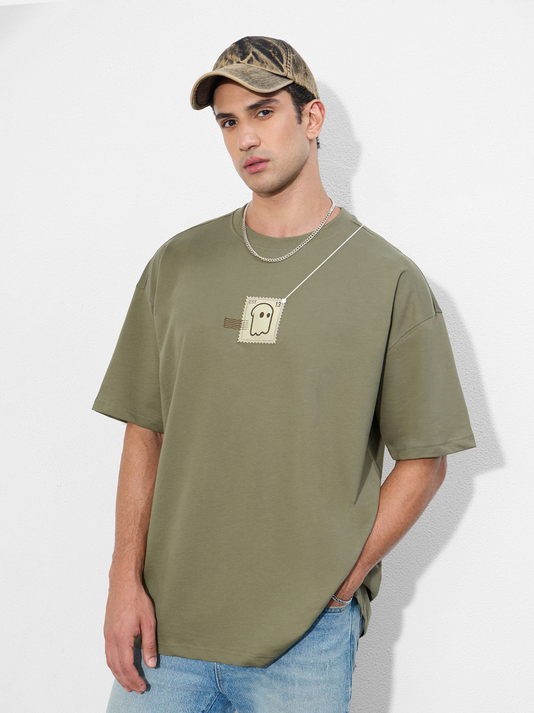 The Souled Store Oversized Stamp Applique Pure Cotton T-Shirt
