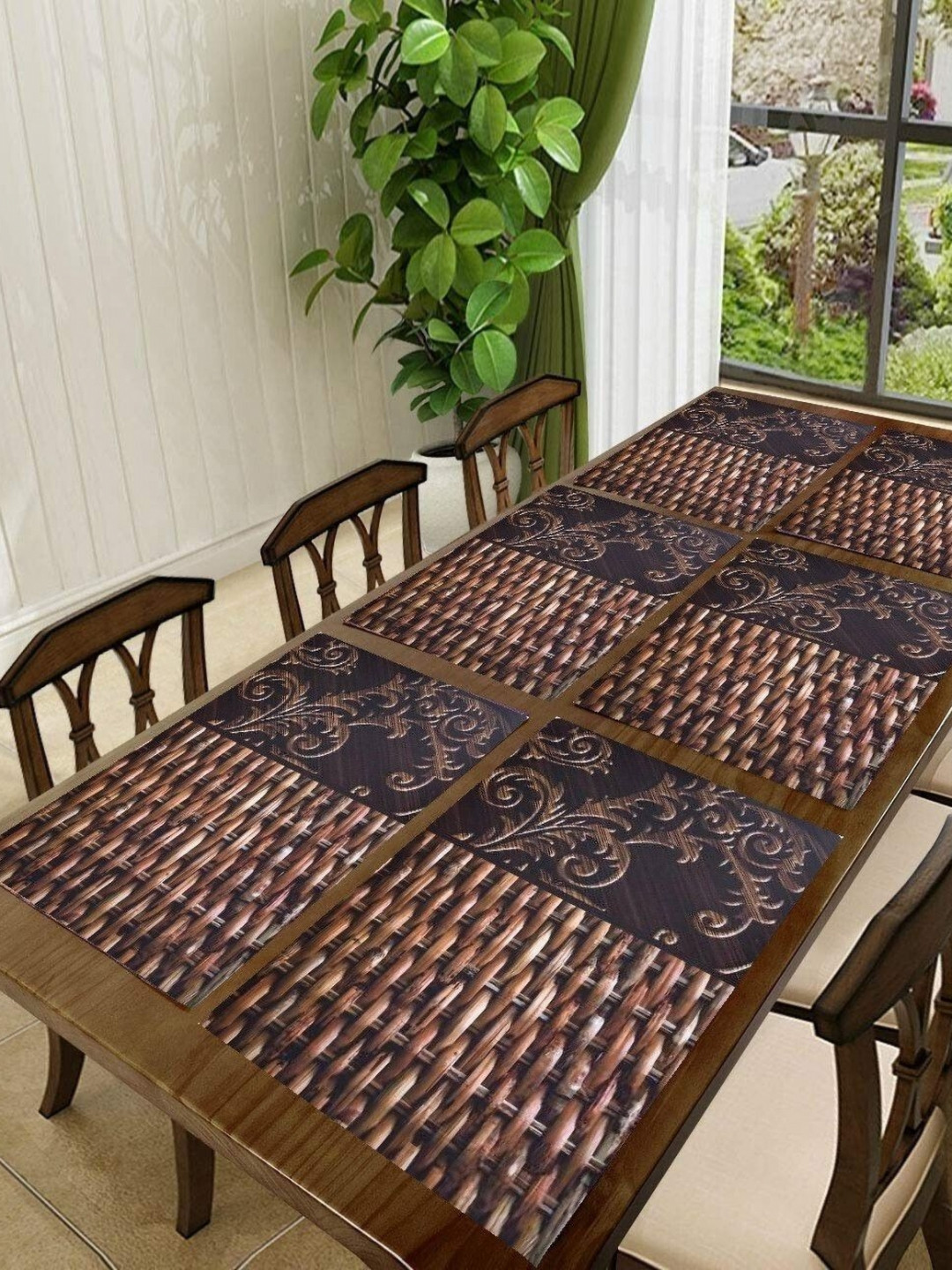 Aure 6-Pcs Brown & Black Printed Table Placemats