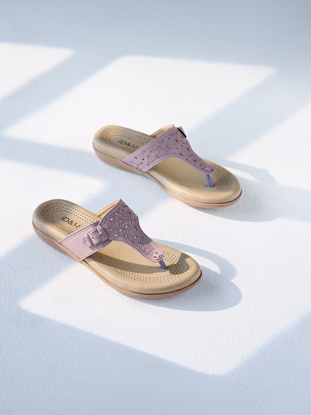 ID Women Laser Cuts T-Strap Flats