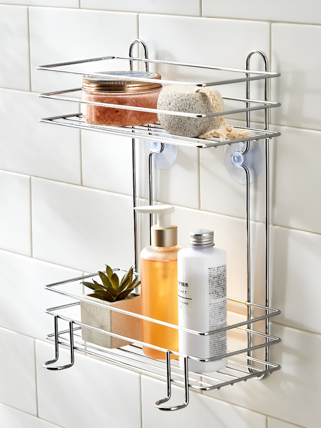 Home Centre Orion Chester Chrome Silver-Toned Metal 2-Tier Shower Caddy