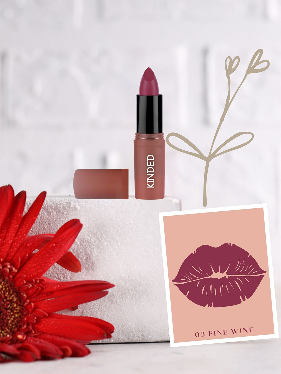 KINDED Satin Saga Bullet Lipstick With Vitamin E - 3.8 g - Fine Wine - 03