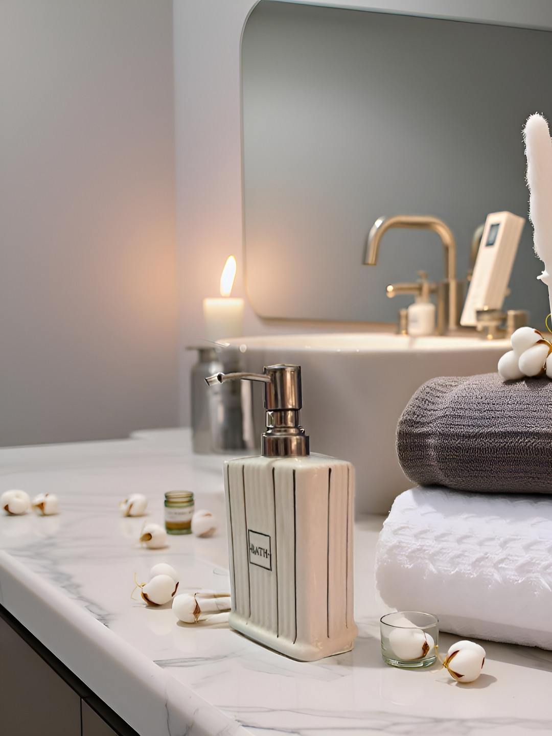 Kraftlik Handicraft White Textured Ceramic Soap Dispenser