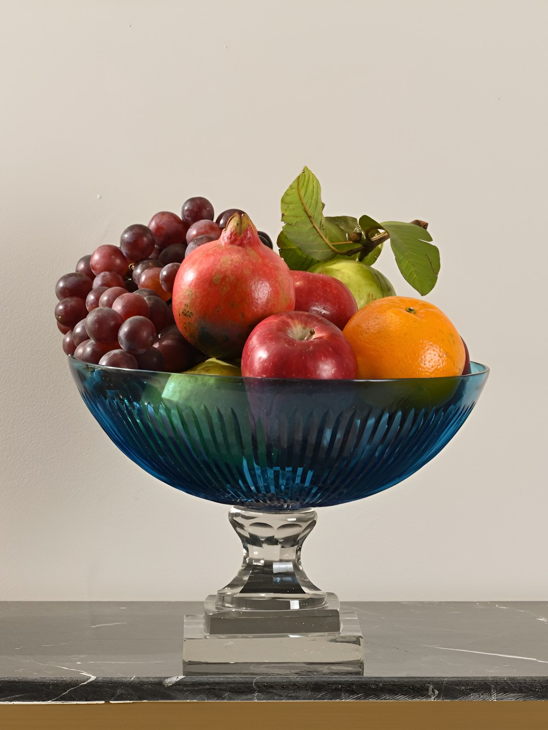 SITARRA LIVING Turquoise Blue & Transparent Textured Glass Serving Bowl