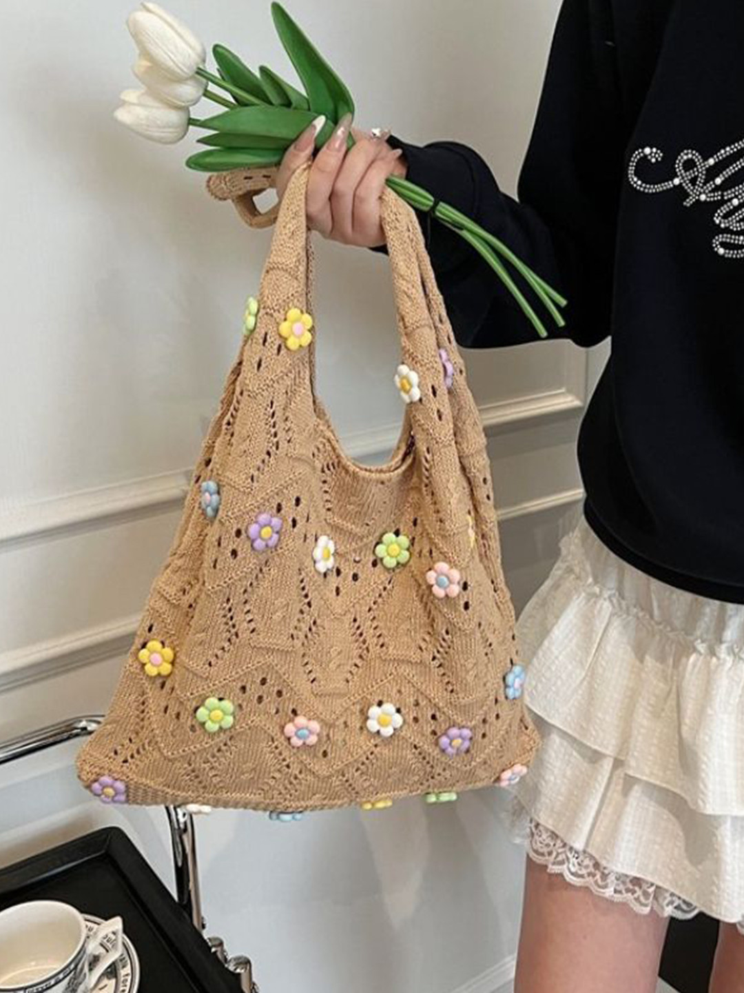 CORSICA Women Floral Half Moon Cut Work Hobo Bag