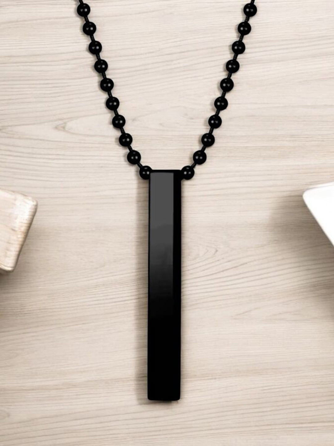 Nitant Set of 2 Men Silver-Plated Square and Rectangle Shaped Pendants with Chains