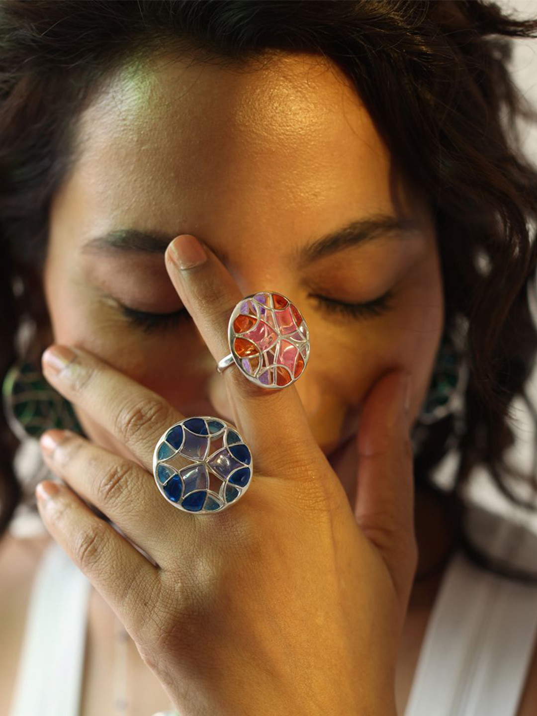 manner 925 Sterling Silver Sliver-Plated Kaleidoscope Psychedelic Finger Ring