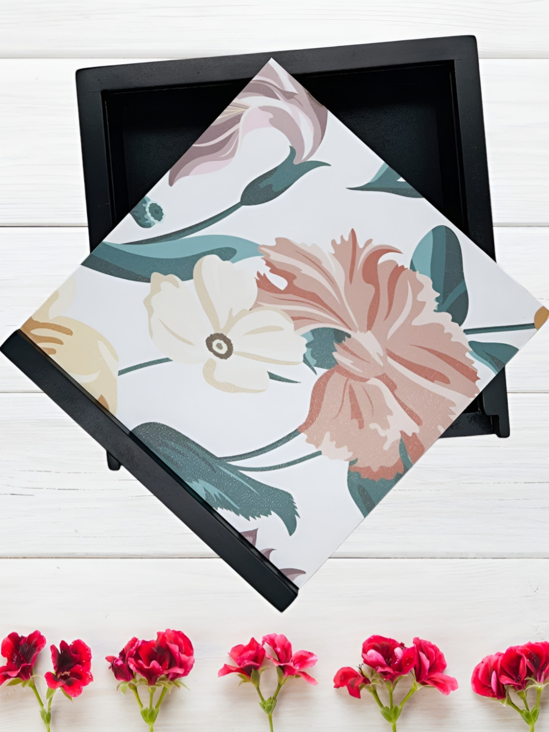 Angira handicrafts Black & Peach Colored Printed Wooden Multi-Utility Organiser