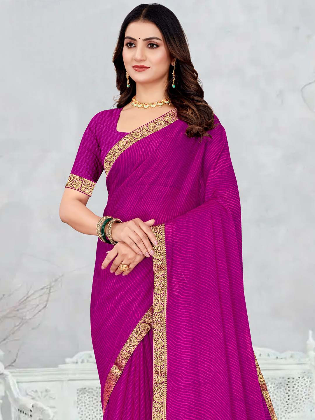 KALINI Magenta Chiffon  Printed Daily Wear Saree
