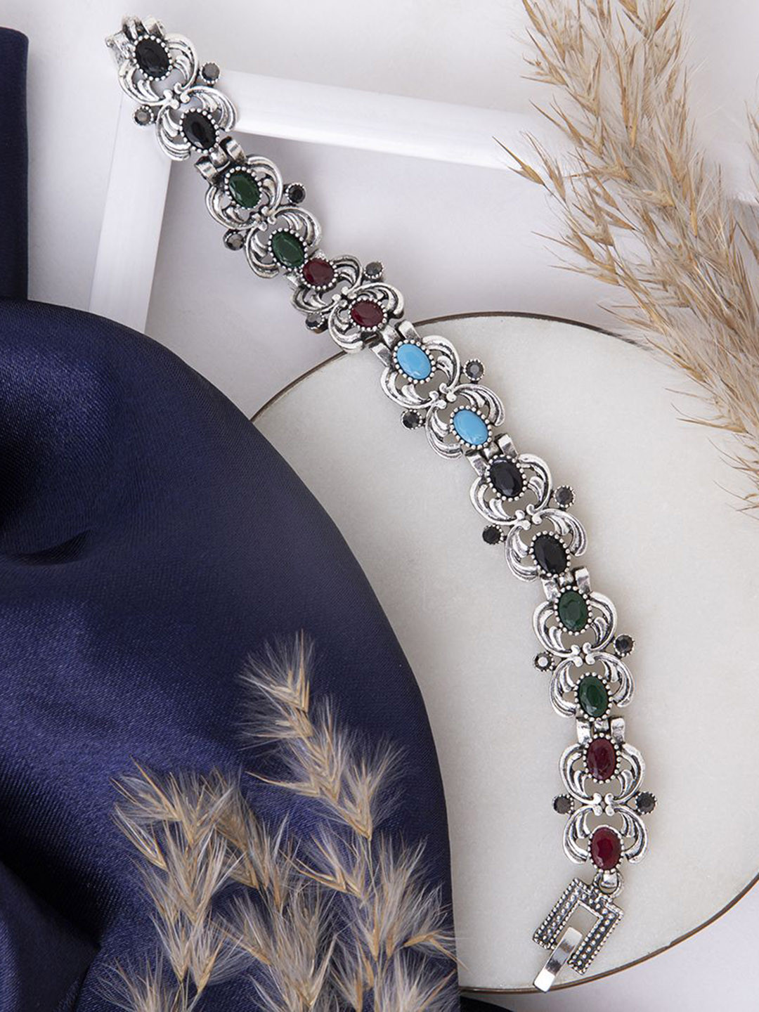 Maasha Artificial Stones Studded Studded Vintage Charm Bracelet