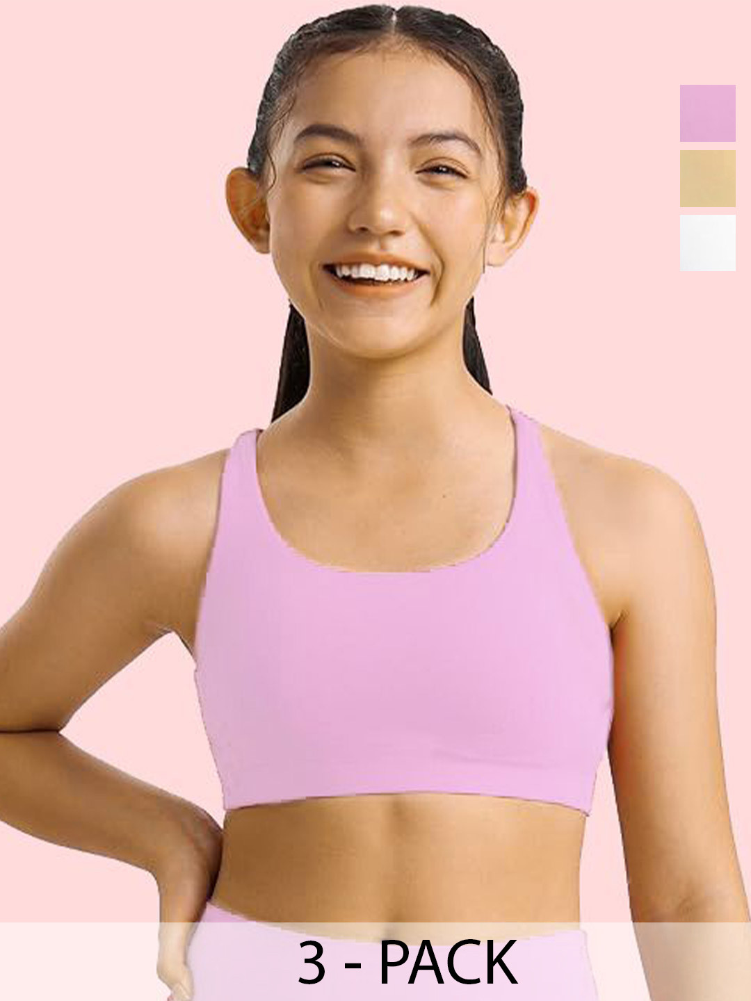 BRAAFEE Girls Pack of 3 Bra Full Coverage Non-Wired and Non Padded Bra