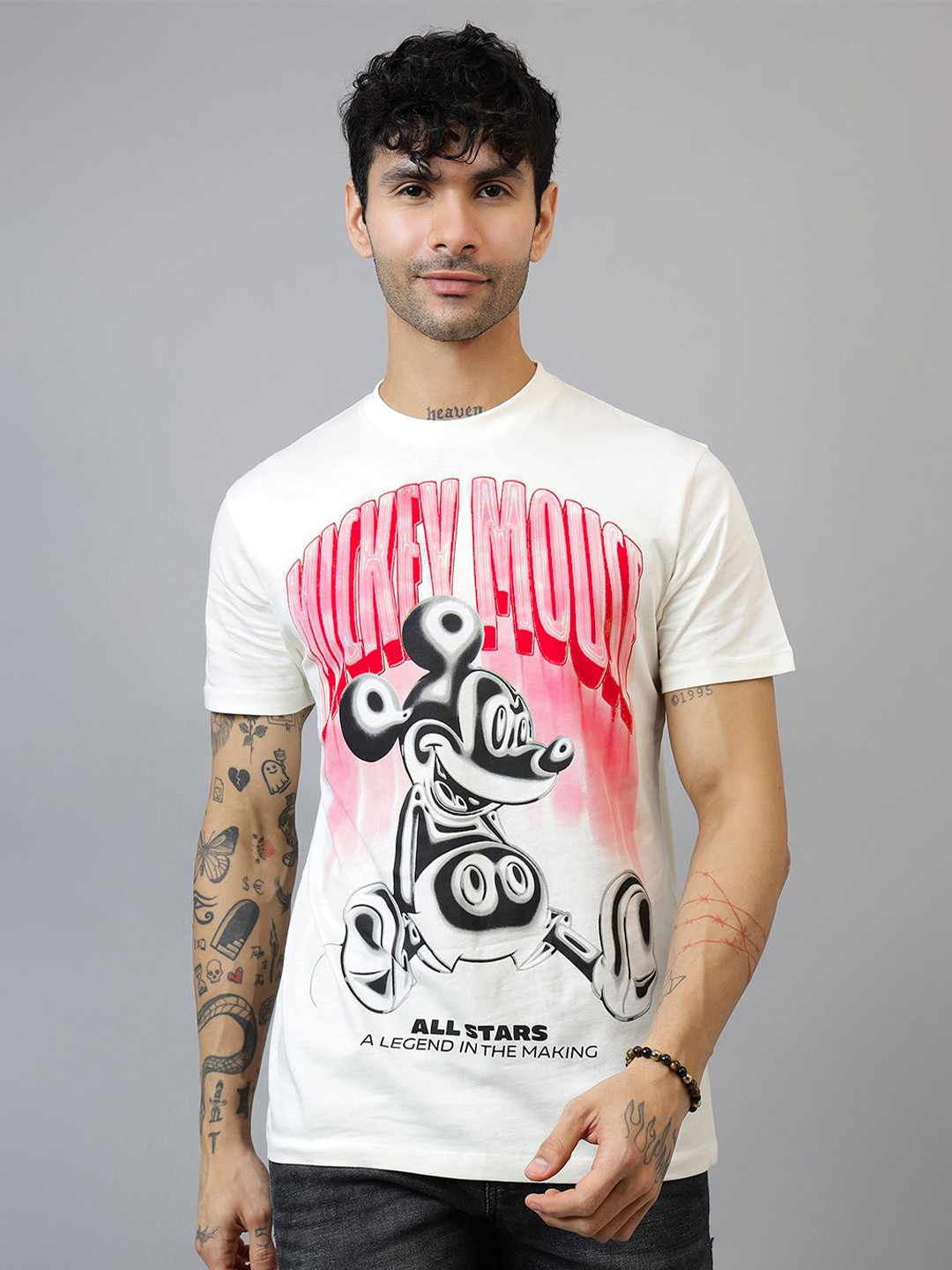 Free Authority Graphic Printed Mickey & Friends Round Neck Cotton T-shirt