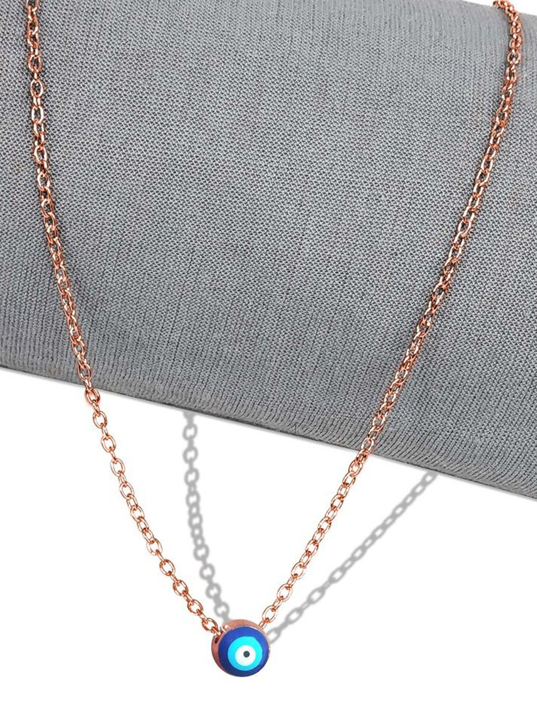 Uniqon Rose Gold-Plated Circular Evil Eye Nazariya Locket Pendants with Chains