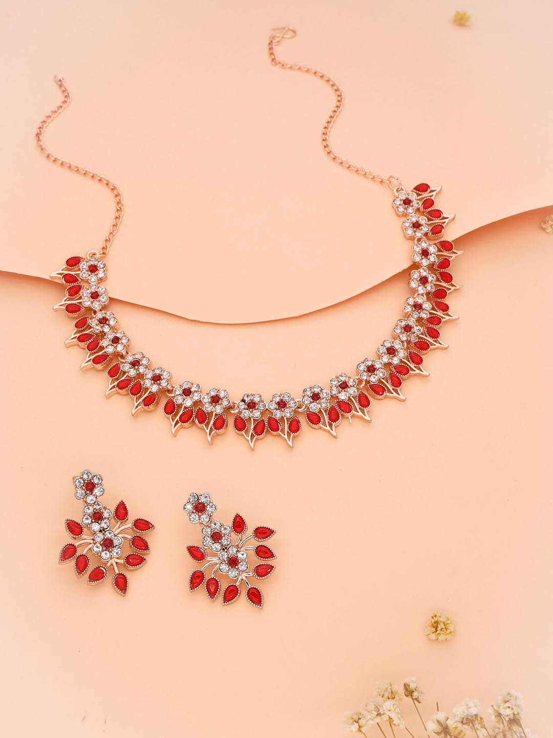 Anouk Rose Gold Plated American Diamond Studded Choker with Stud Earrings Jewellery Set
