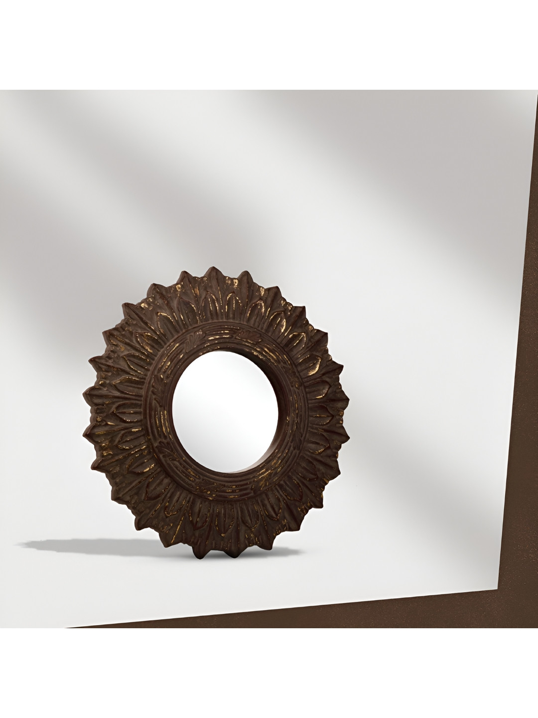 House Of Accents Brown Textured Wooden Surya Wall Mirror