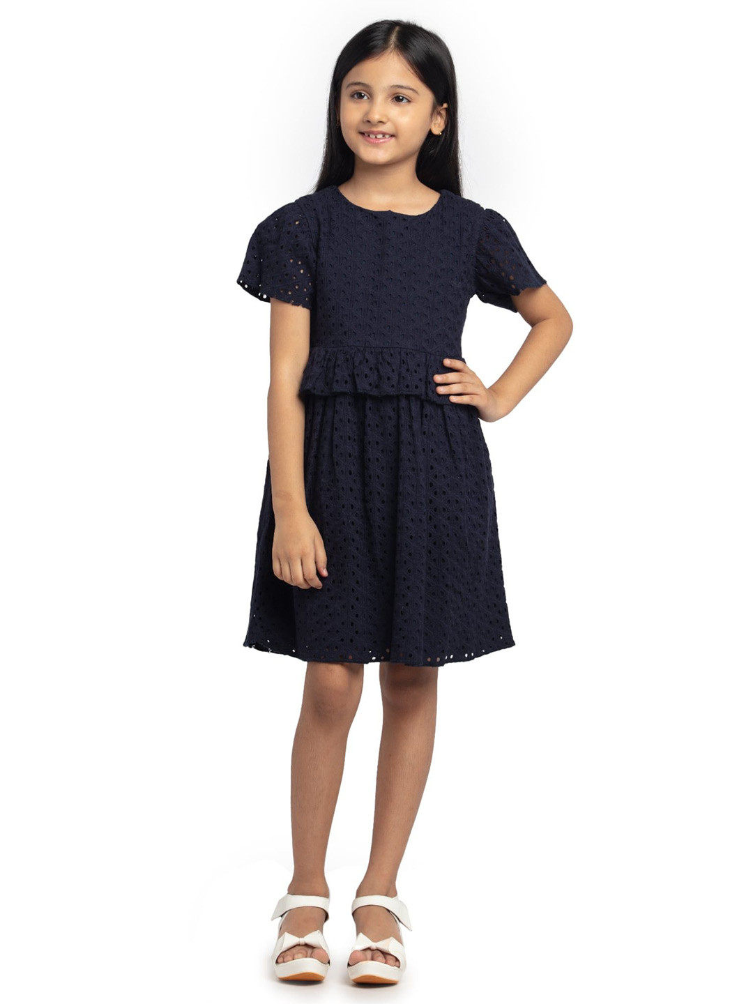 UNDER FOURTEEN ONLY Girls Self Design Print Fit & Flare Dress