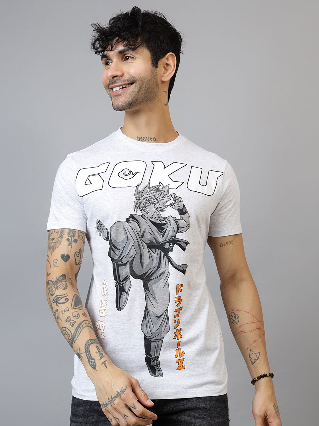Free Authority Graphic Anime Printed Goku Round Neck Cotton T-shirt