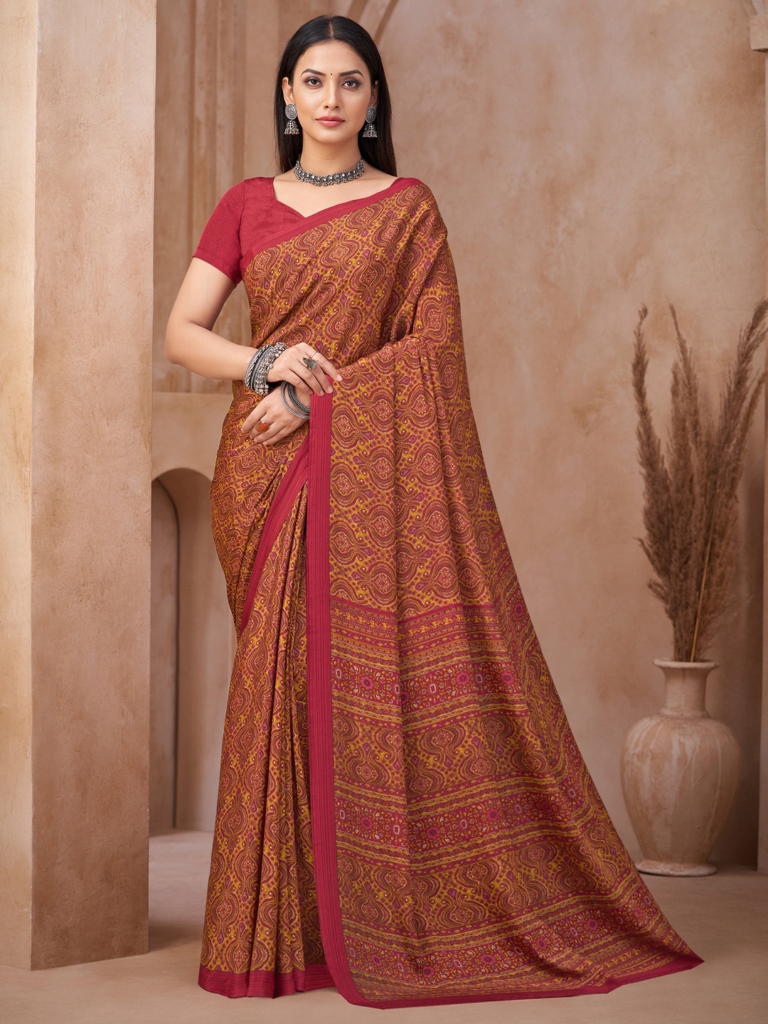 KALINI Maroon Crepe  Printed Daily Wear Saree