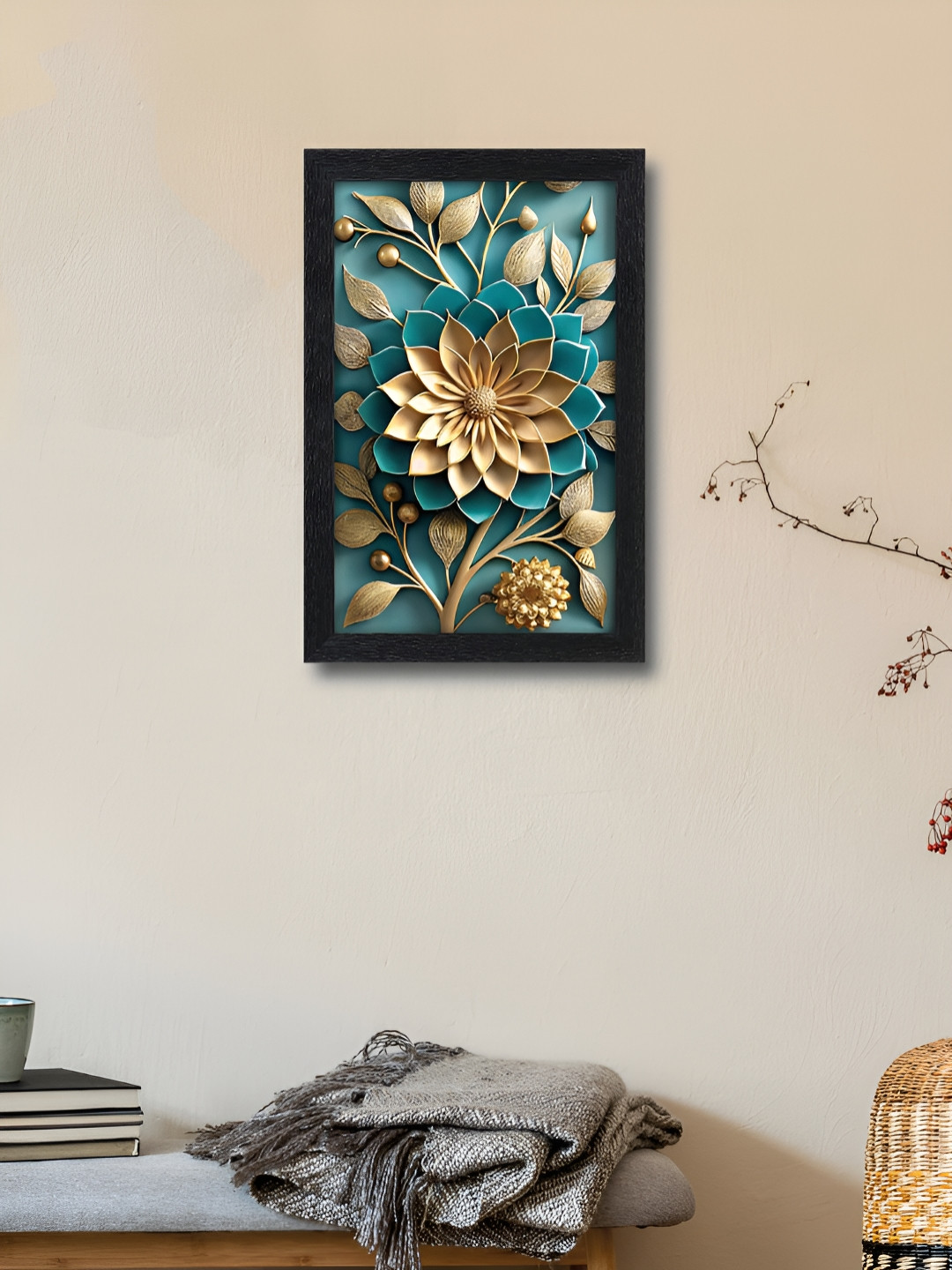 RANDOM Mustard & Teal Synthetic Wood Floral And Botanical Wall Art