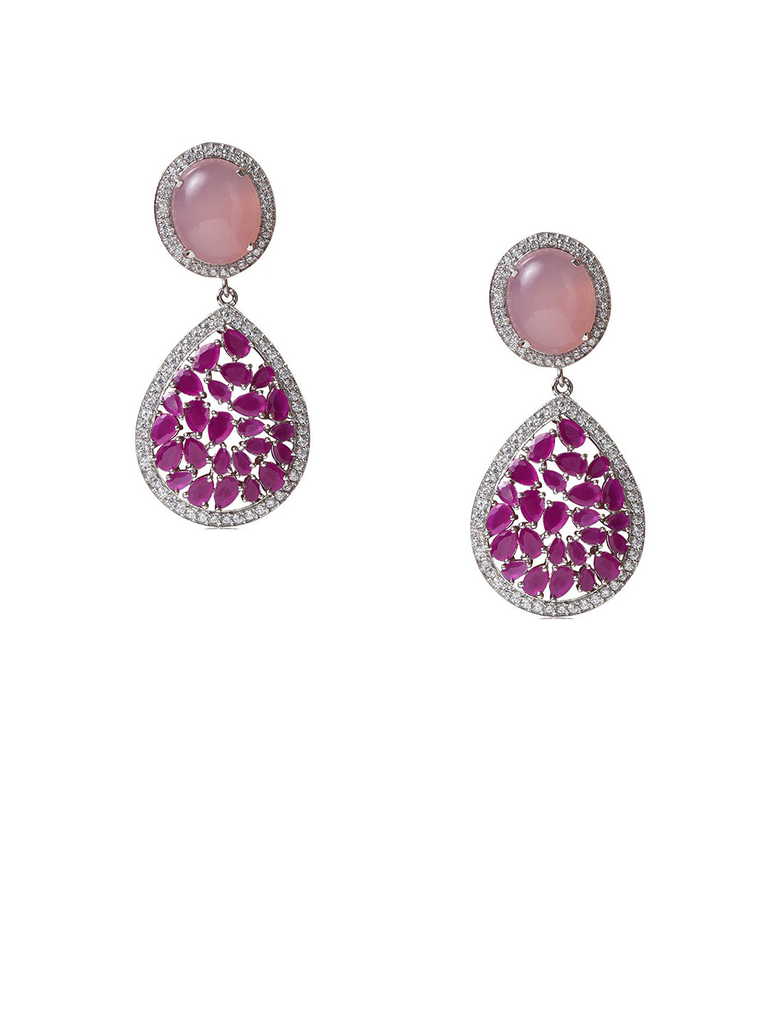 Advitya by Shreya Chalcedony Stone Studded Oval Shaped Drop Earrings