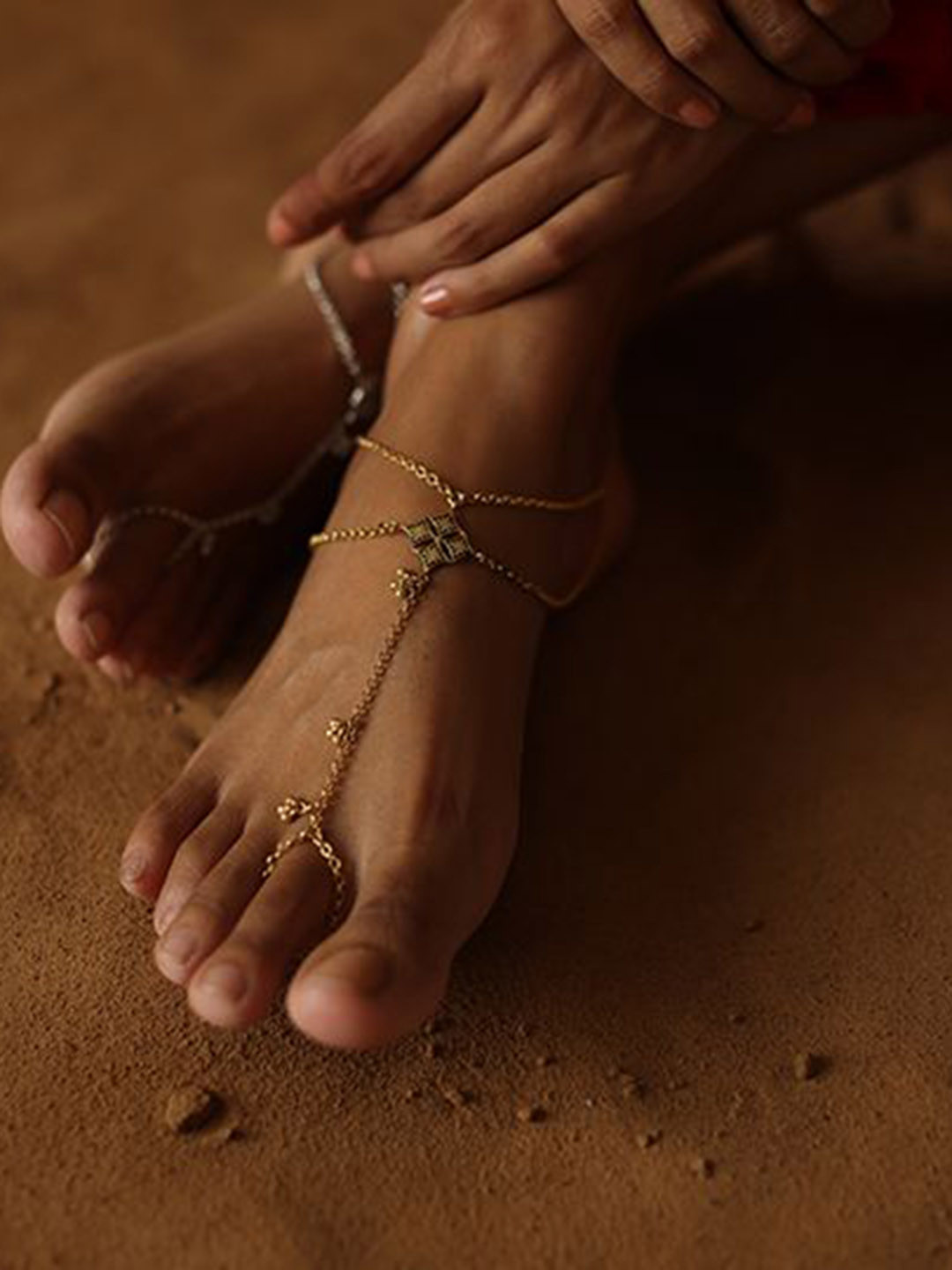 manner Set of 2 925 Sterling Silver Gold-Plated Thar Banjara Payjeb Anklets