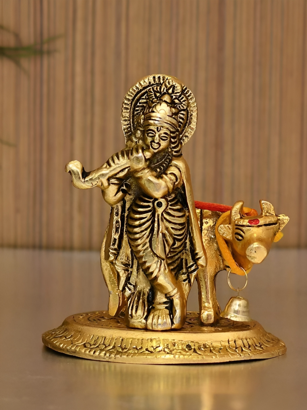 Aura Gold-Toned & Black Lord Krishna Religious Idol Showpiece