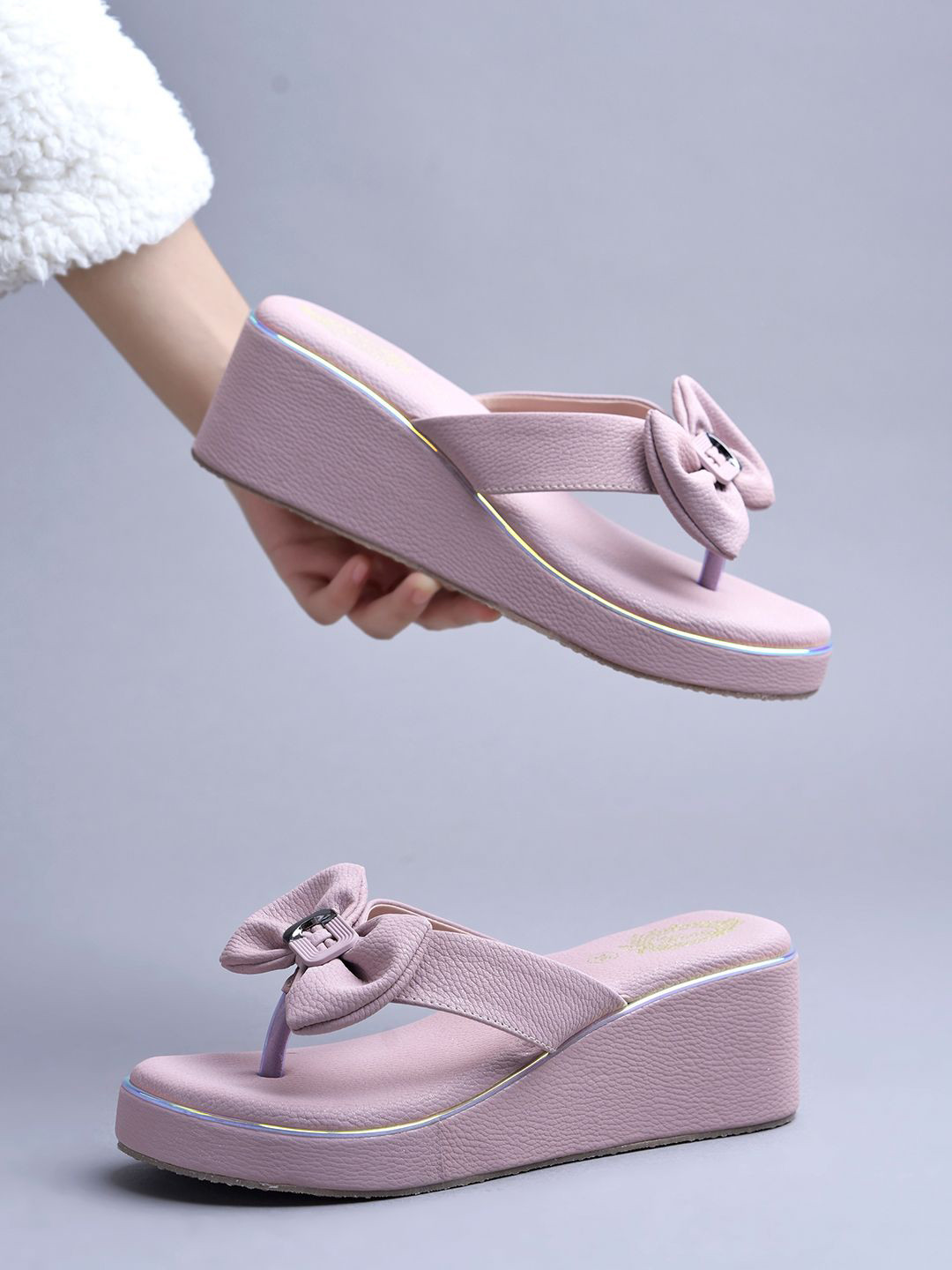 Stylestry Women Textured Wedge Heel Sandals with Bows