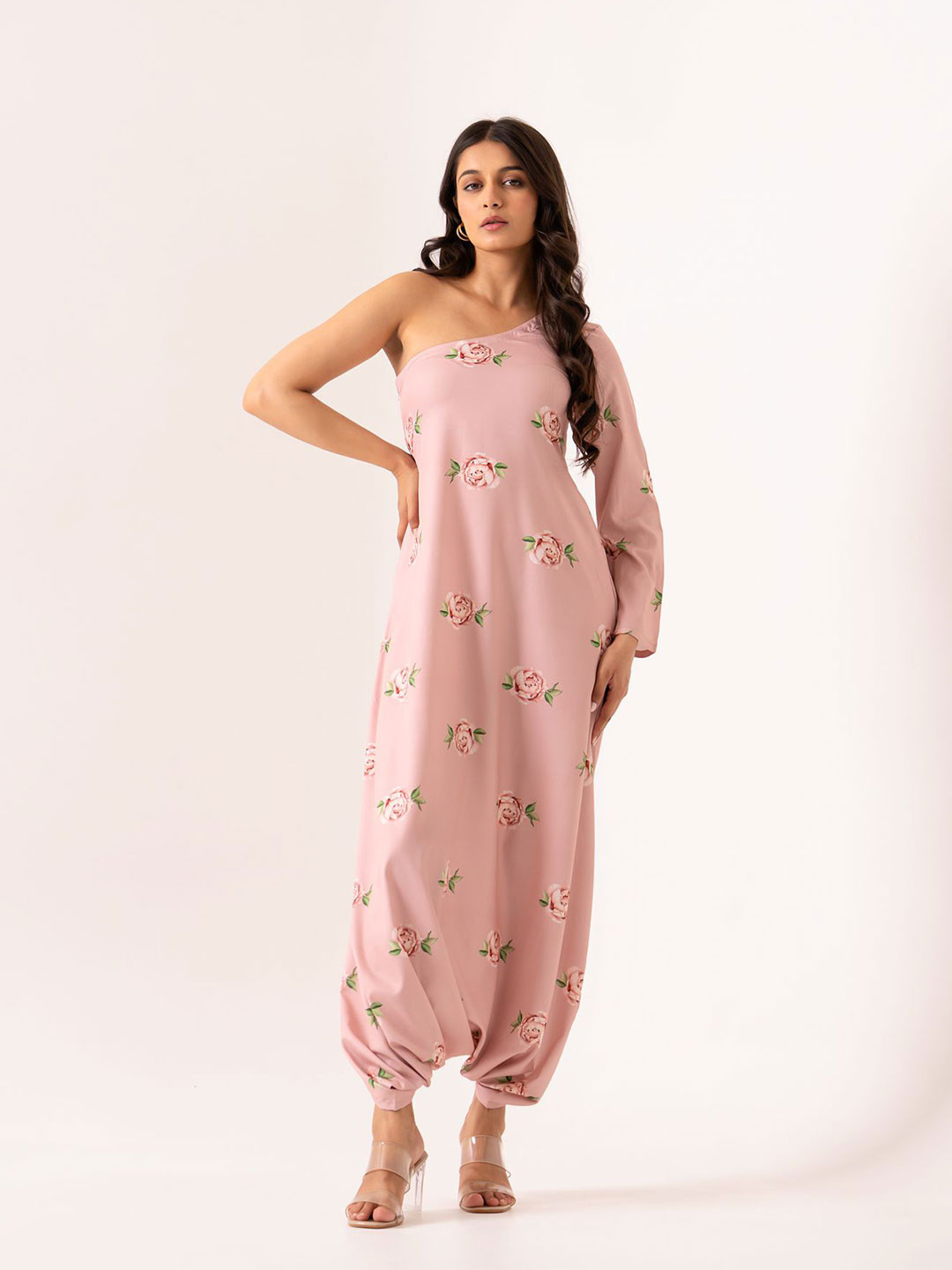 Pasha Women Pink Sand One-Shoulder Dhoti Jumpsuit