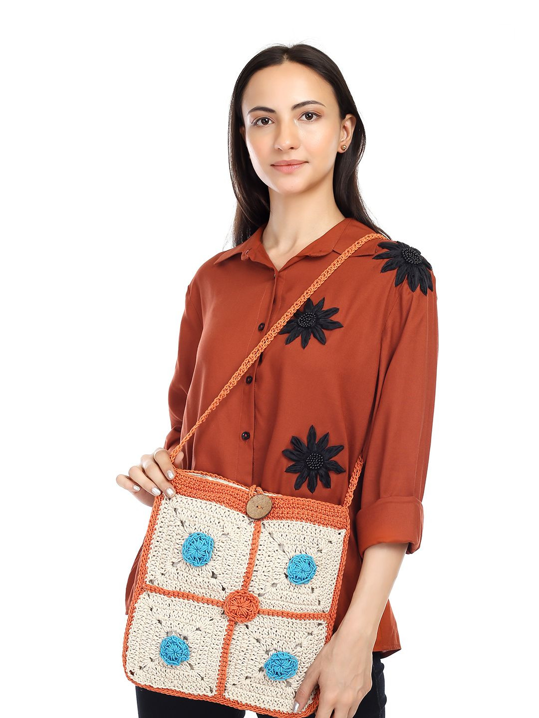 ITIHASIKALA Crochet Cotton Sling Crossbody Bag