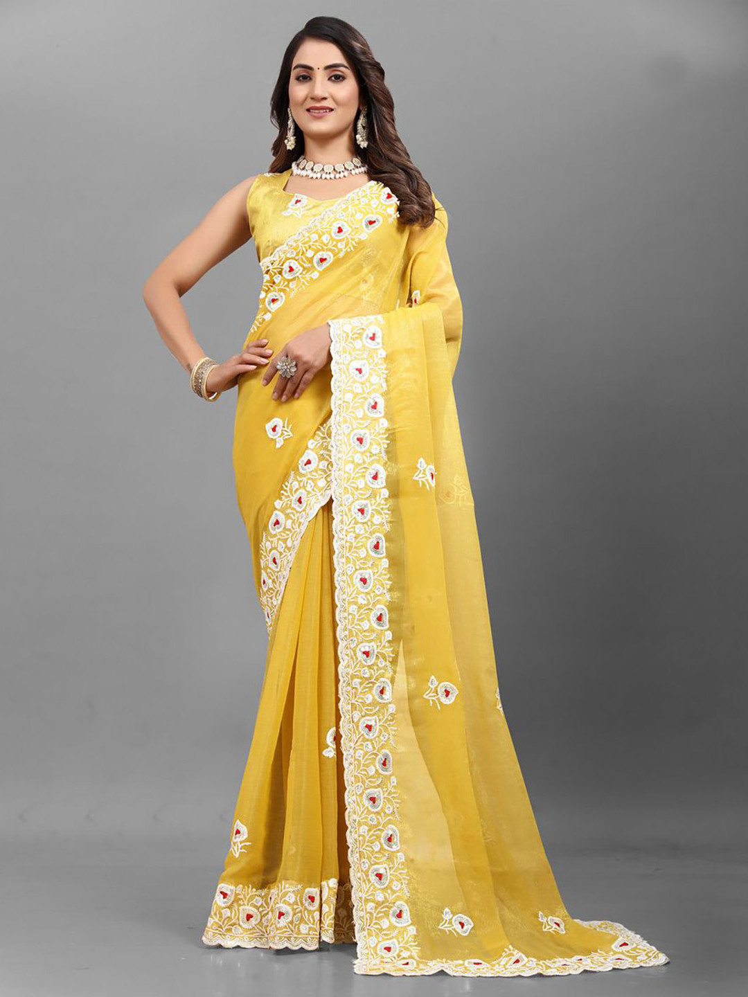 NANDKASHI Ethnic Motifs Emboridered Pure Georgette Saree