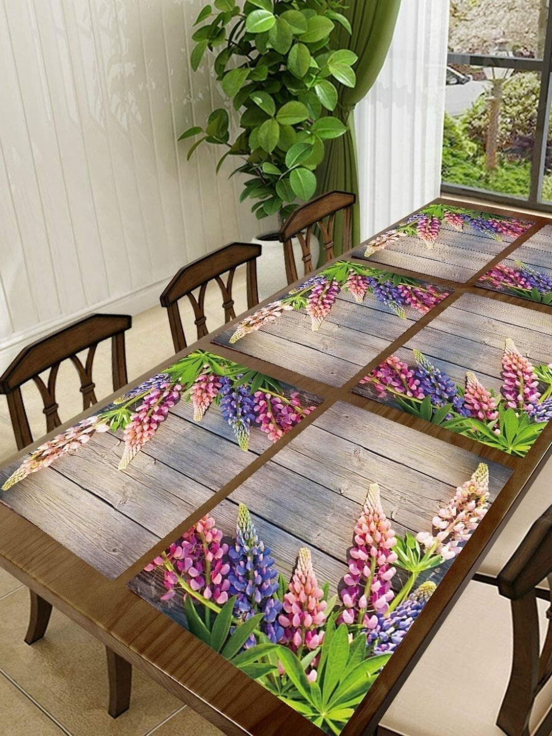 Aura 6Pcs Grey & Pink Printed Table Placemats