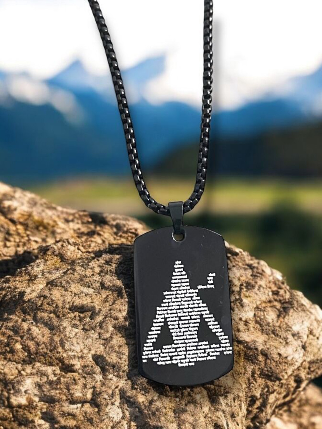 Nitant Men Black and White Lord Shiva Names Printed Rectangular Pendant with Chain