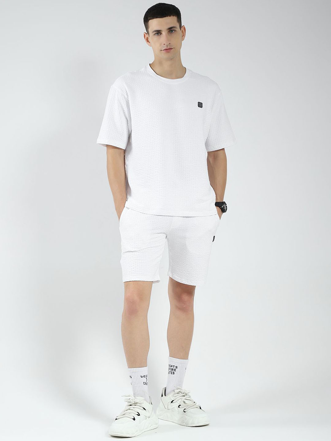 rock.it Round Neck Textured T-shirt With Shorts Co-Ords