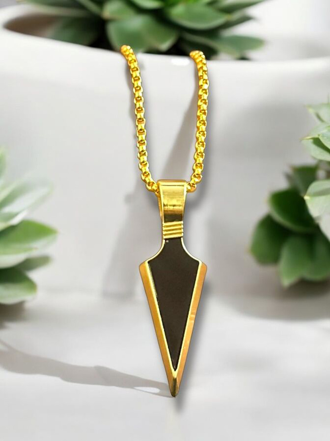 Nitant Men Gold-Plated Triangular Shaped Pendant with Chain
