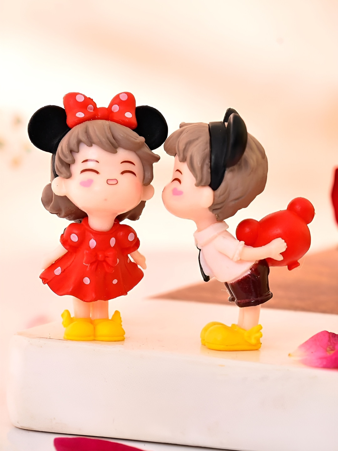 Aura Red & Cream Colored 2 Pieces Kid Couple Figurine Showpiece