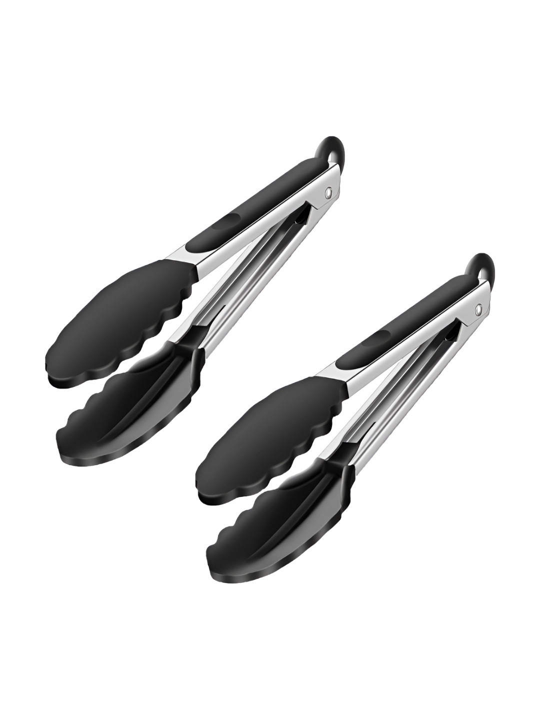 Kuber Industries Black & Silver Toned 2 Pieces Stainless Steel Tongs