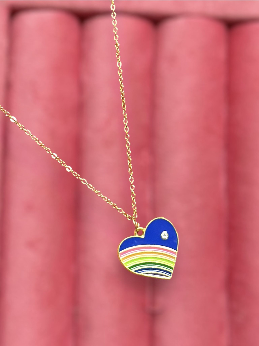 Nitant Men Gold-Plated Stone Studded Heart Shaped Pendant with Chain