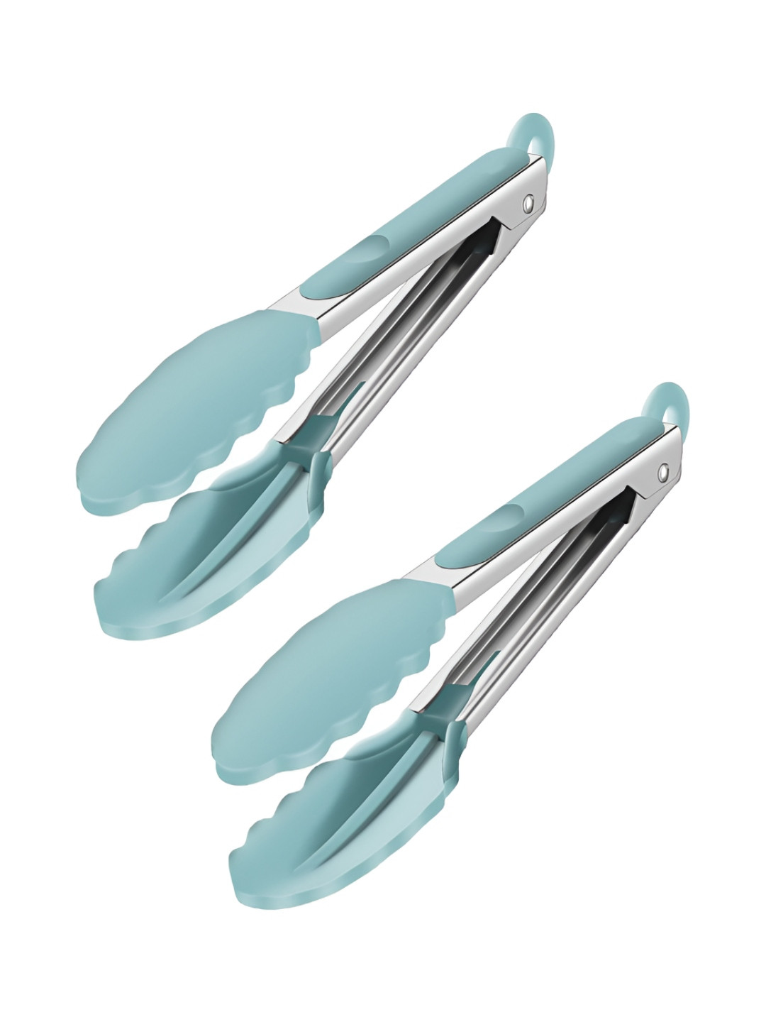Kuber Industries Green & Silver Toned 2 Pieces Stainless Steel Tongs