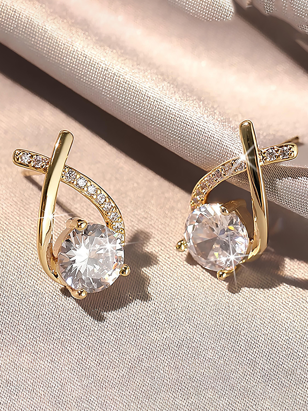 KARISHMA KREATIONS 18k Gold Plated Korean Crystals Studded Contemporary Studs