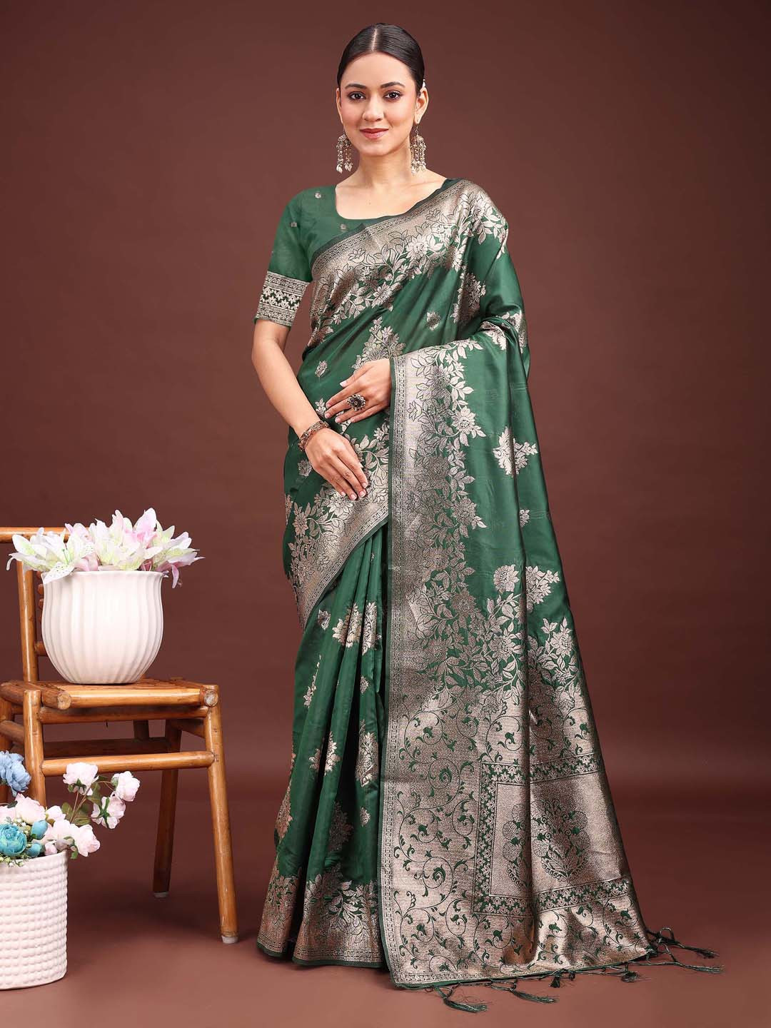 KALINI FloralWoven Design Zari Banarasi Saree