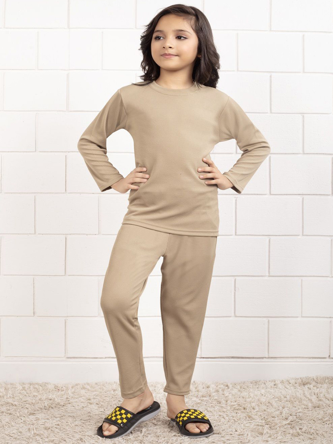 BAESD Girls Solid Full Sleeves Pure Cotton Night Suit