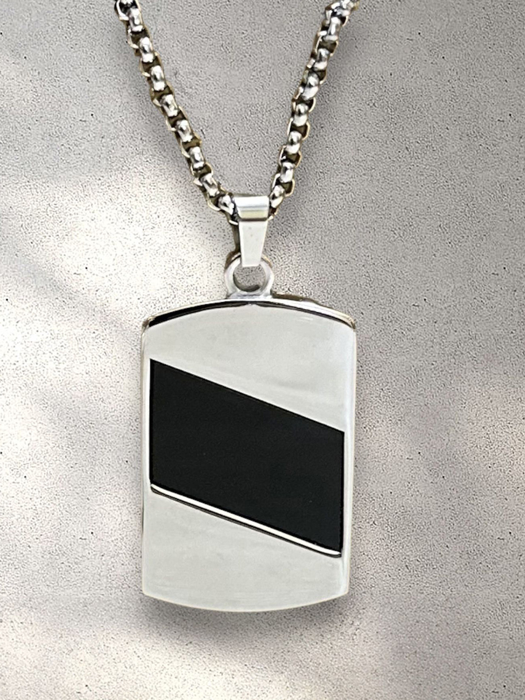 Nitant Men Silver-Plated Rectangular Shaped Pendant with Chain