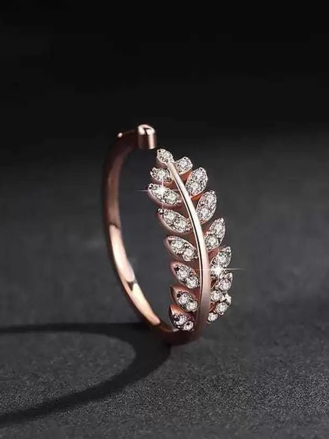 Stylewell Leaf Design With Crystal Studded Diamond Toe Adjustable Finger Ring