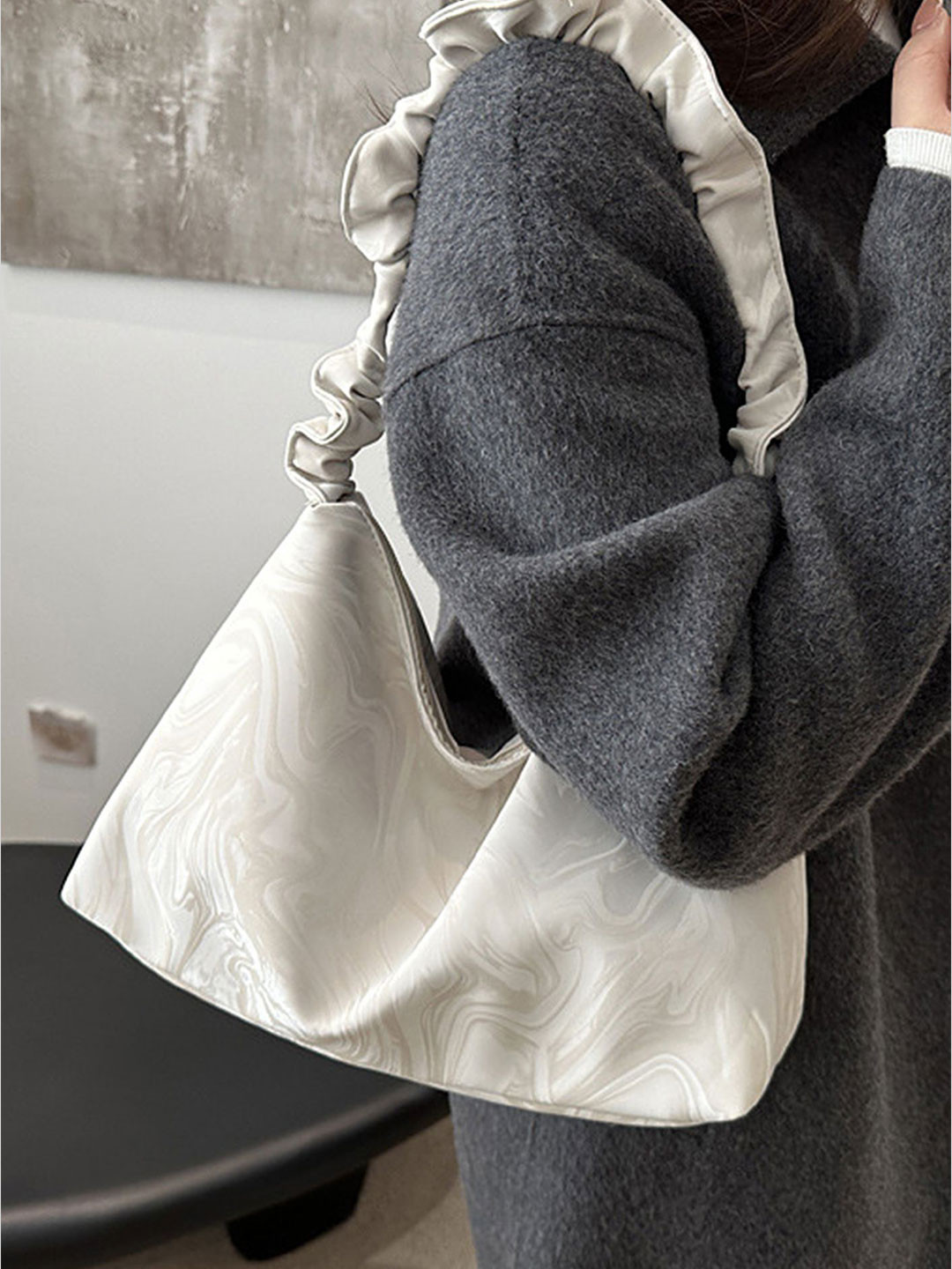 LULU & SKY Marble Printed Structured Zip -UP Hobo Bag