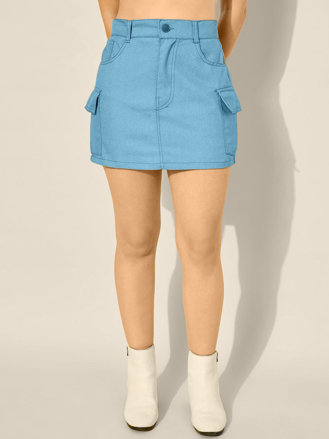QIOA Denim Cargo Mini Skirt