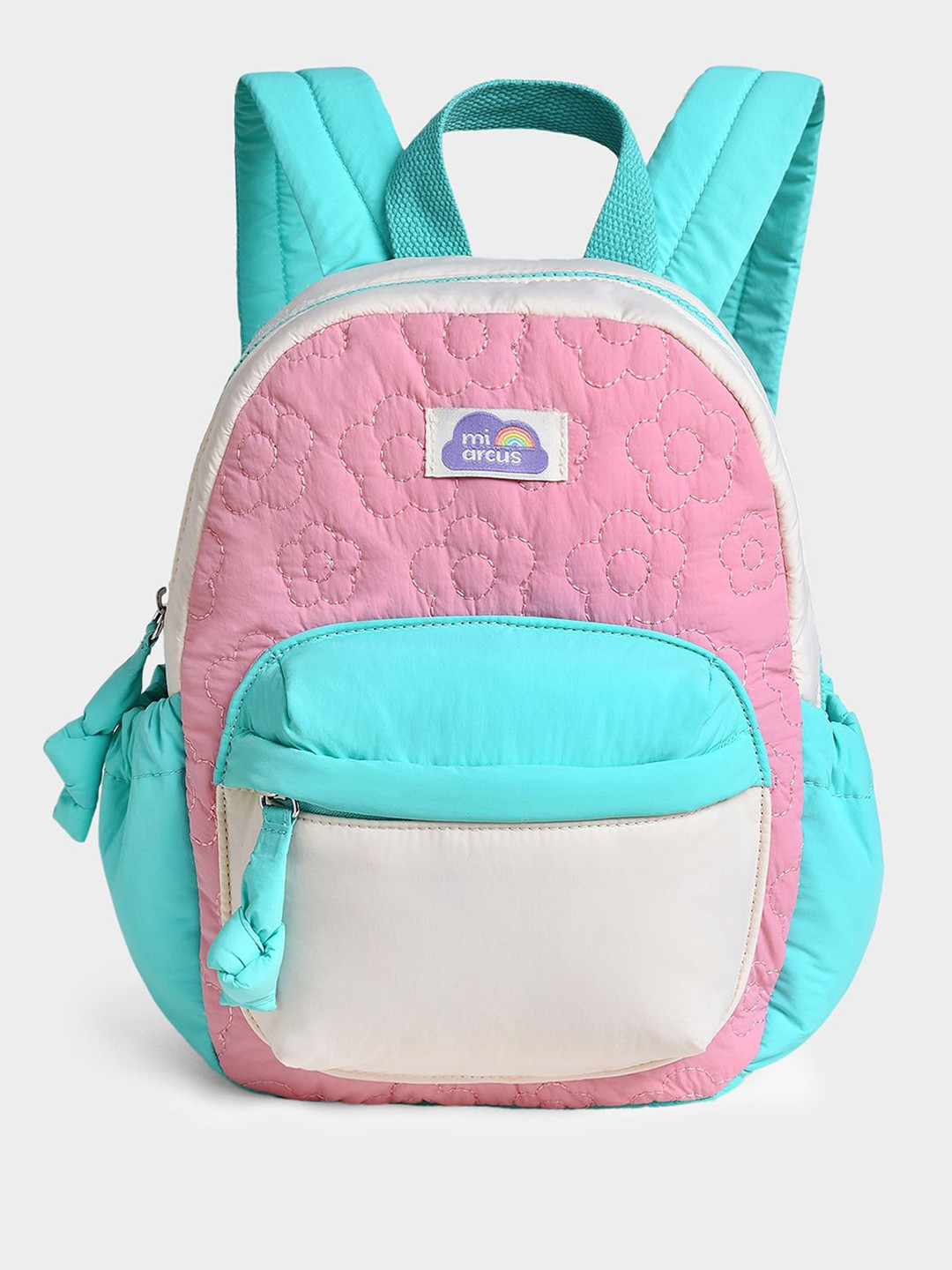 MiArcus Girls Pastel Quilted Kids Backpack Pink & Aqua with Floral Stitching
