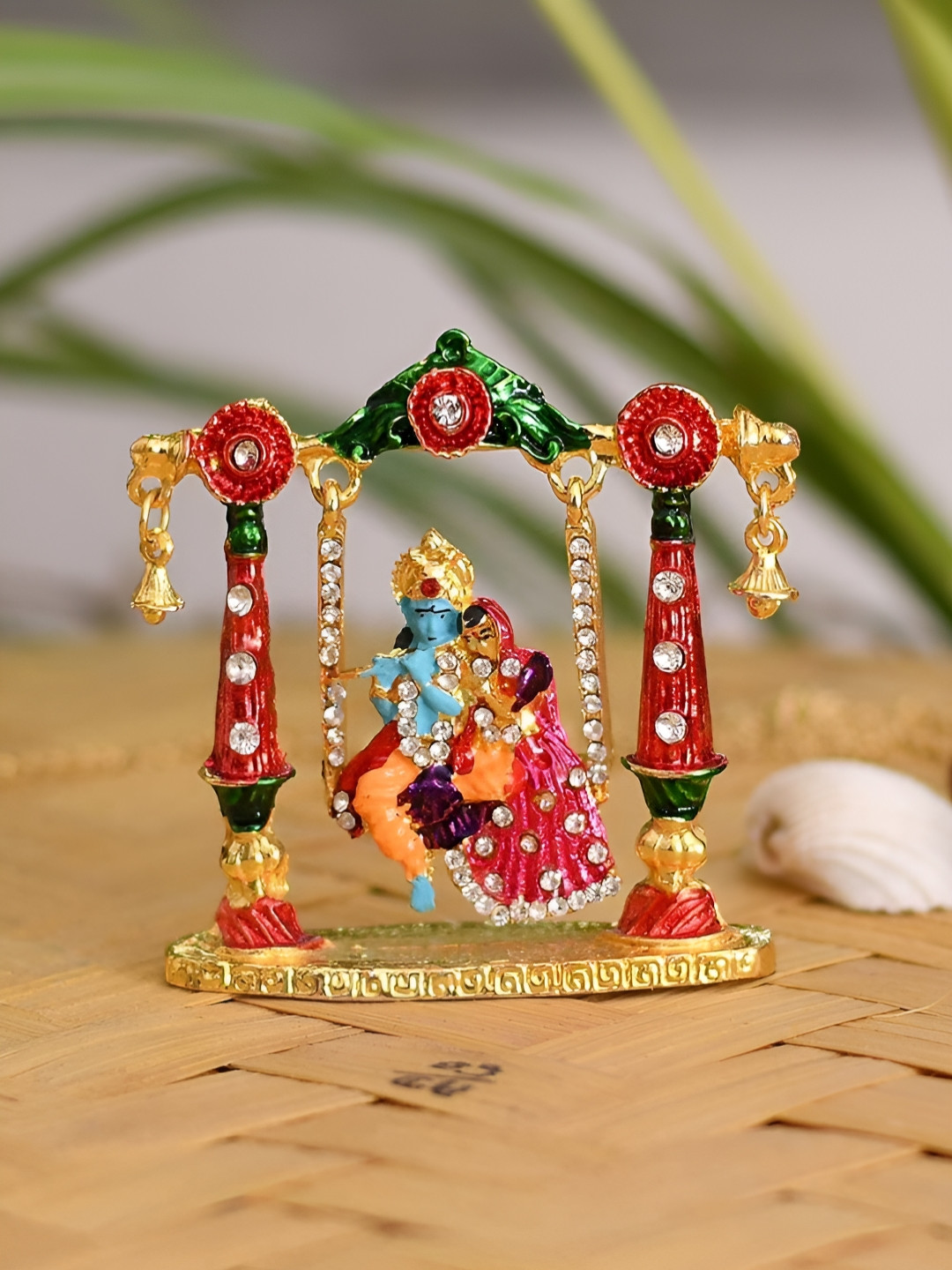 Aura Red & Gold Toned Lord Radha Krishna Religious Metal Idol Showpiece